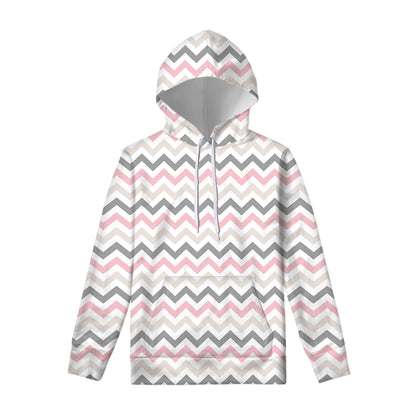 Pink White And Grey Chevron Print Pullover Hoodie
