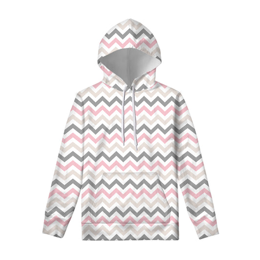 Pink White And Grey Chevron Print Pullover Hoodie