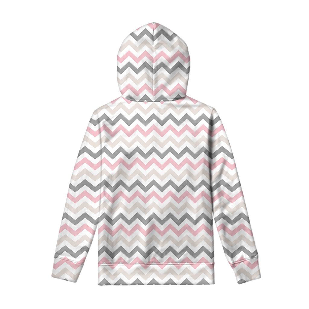 Pink White And Grey Chevron Print Pullover Hoodie