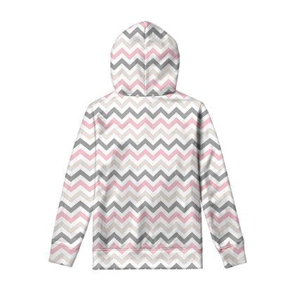 Pink White And Grey Chevron Print Pullover Hoodie