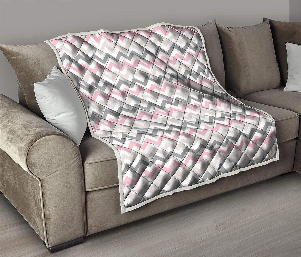 Pink White And Grey Chevron Print Quilt