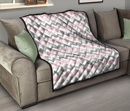 Pink White And Grey Chevron Print Quilt