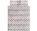 Pink White And Grey Chevron Print Quilt Bed Set