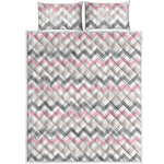 Pink White And Grey Chevron Print Quilt Bed Set