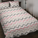 Pink White And Grey Chevron Print Quilt Bed Set
