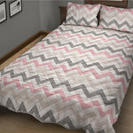 Pink White And Grey Chevron Print Quilt Bed Set