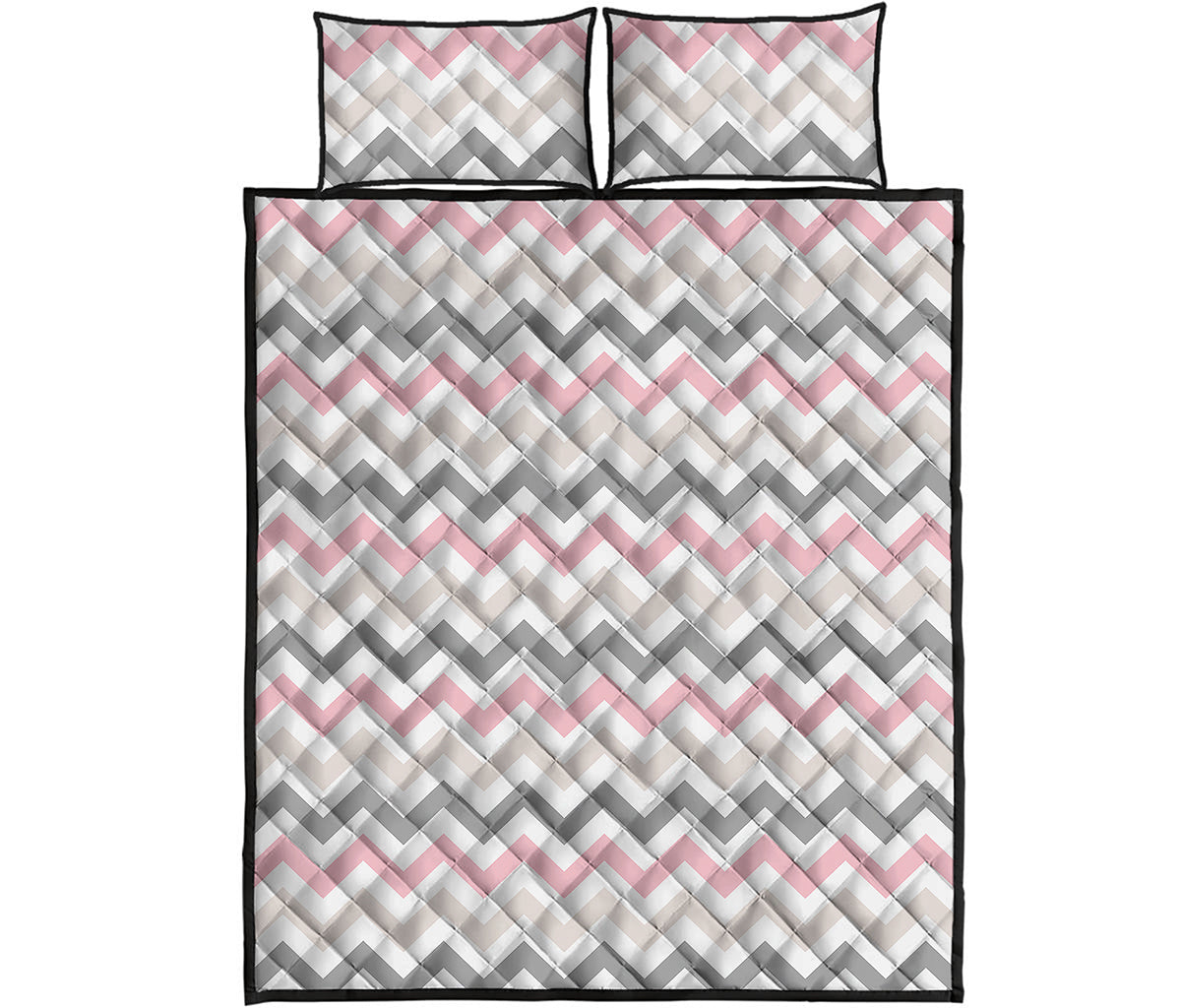 Pink White And Grey Chevron Print Quilt Bed Set