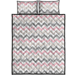 Pink White And Grey Chevron Print Quilt Bed Set