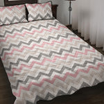 Pink White And Grey Chevron Print Quilt Bed Set