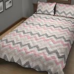 Pink White And Grey Chevron Print Quilt Bed Set