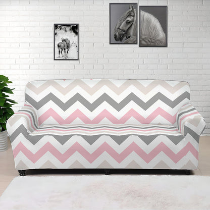 Pink White And Grey Chevron Print Sofa Cover