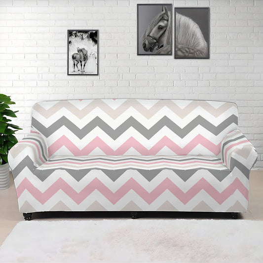 Pink White And Grey Chevron Print Sofa Cover