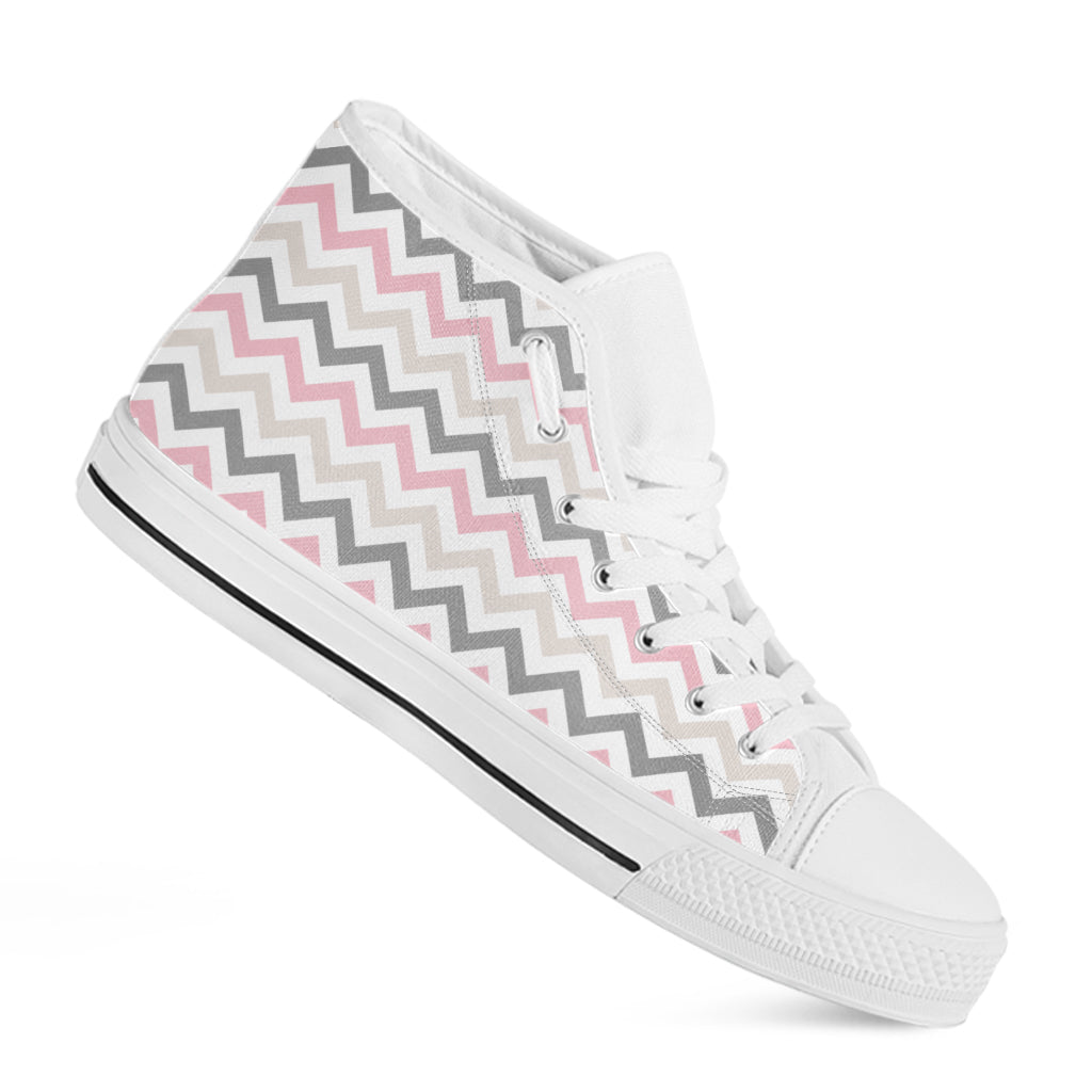 Pink White And Grey Chevron Print White High Top Shoes