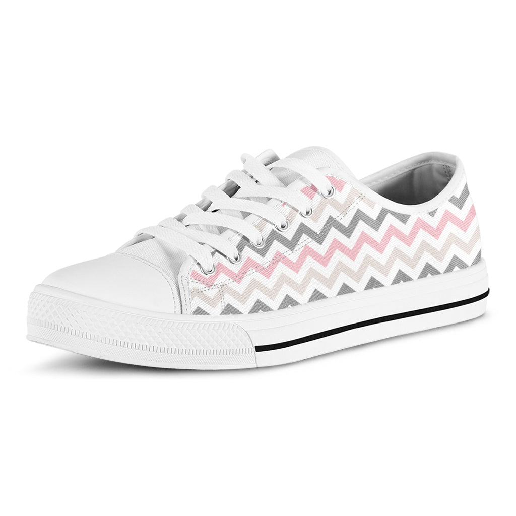 Pink White And Grey Chevron Print White Low Top Shoes