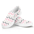 Pink White And Grey Chevron Print White Slip On Sneakers