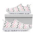 Pink White And Grey Chevron Print White Running Shoes