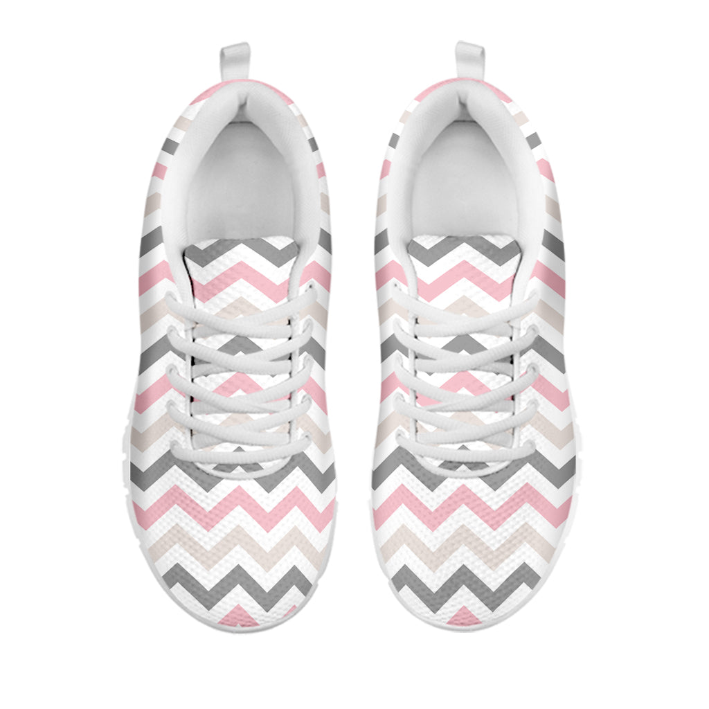Pink White And Grey Chevron Print White Sneakers