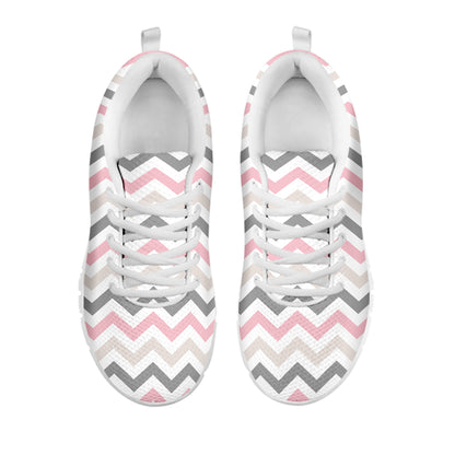 Pink White And Grey Chevron Print White Sneakers
