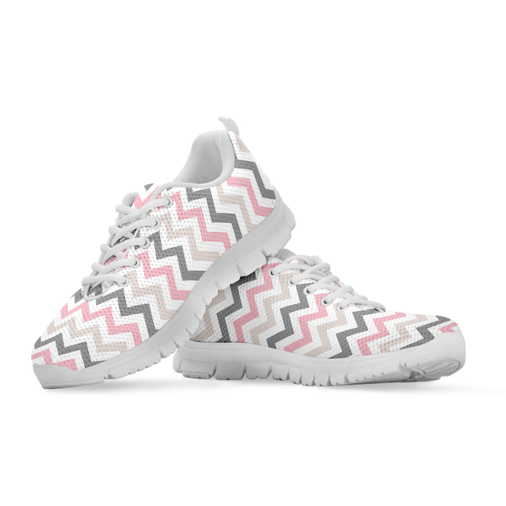 Pink White And Grey Chevron Print White Sneakers