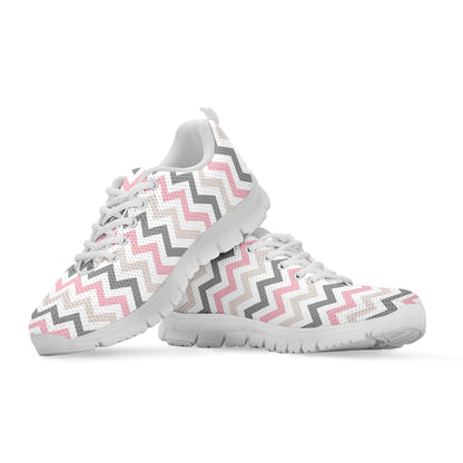 Pink White And Grey Chevron Print White Sneakers