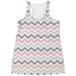 Pink White And Grey Chevron Print Women's Racerback Tank Top