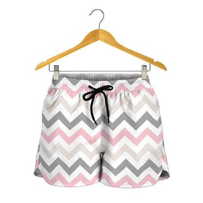 Pink White And Grey Chevron Print Women's Shorts