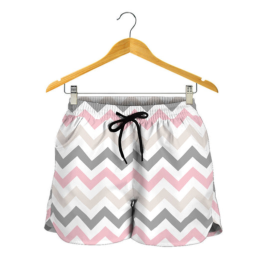 Pink White And Grey Chevron Print Women's Shorts