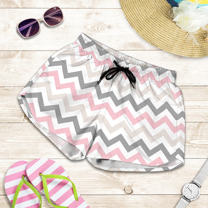 Pink White And Grey Chevron Print Women's Shorts