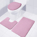 Pink White And Navy Chevron Print 3 Piece Bath Mat Set