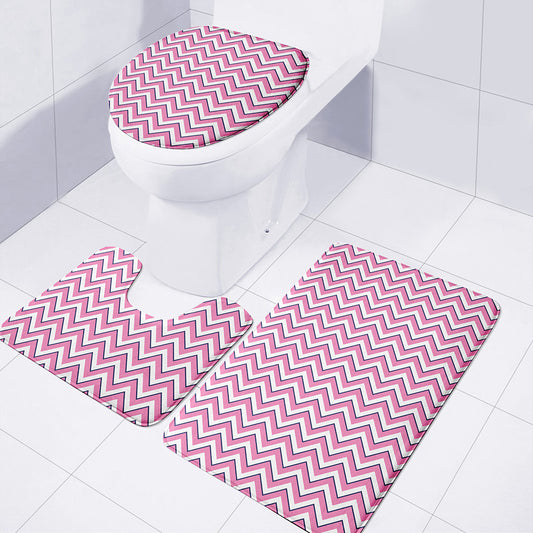 Pink White And Navy Chevron Print 3 Piece Bath Mat Set