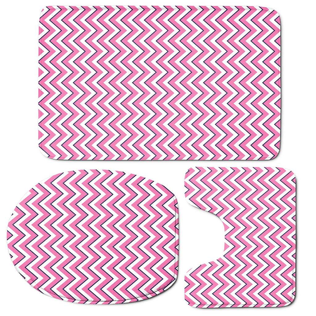 Pink White And Navy Chevron Print 3 Piece Bath Mat Set