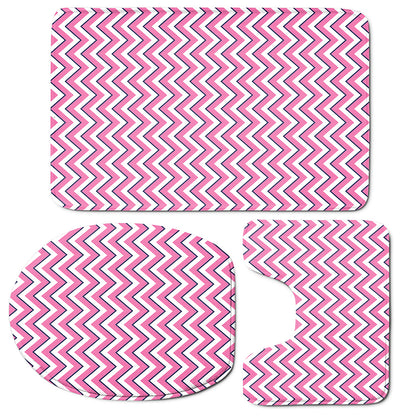 Pink White And Navy Chevron Print 3 Piece Bath Mat Set