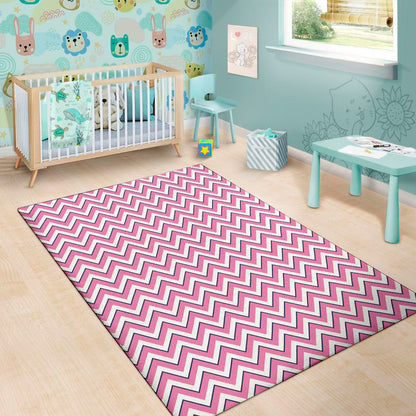 Pink White And Navy Chevron Print Area Rug