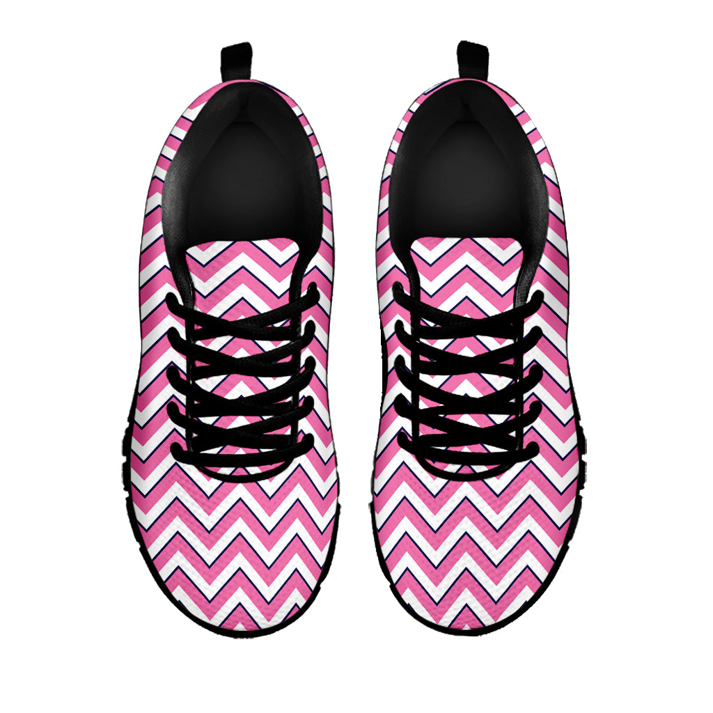 Pink White And Navy Chevron Print Black Sneakers