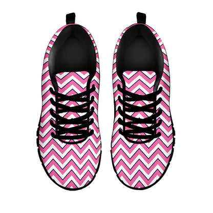 Pink White And Navy Chevron Print Black Sneakers