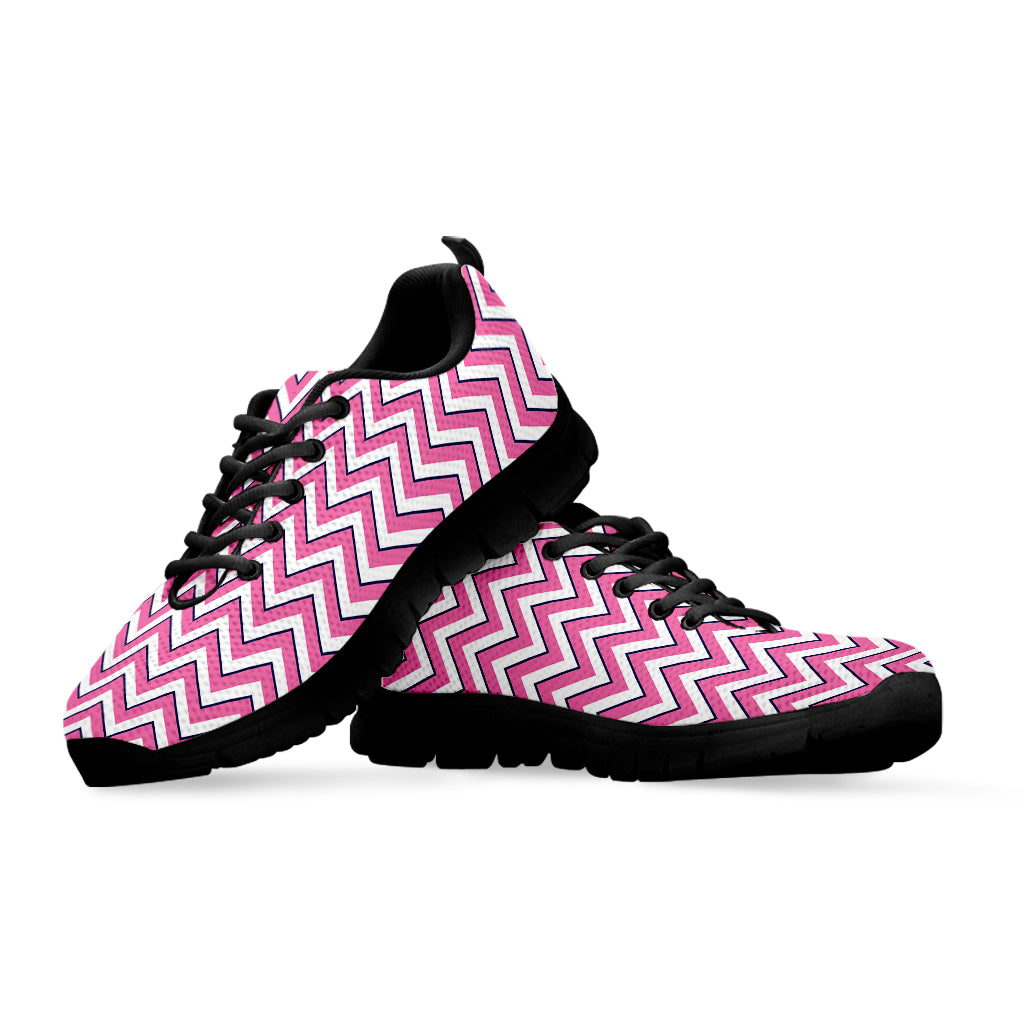 Pink White And Navy Chevron Print Black Sneakers