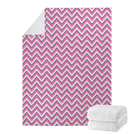 Pink White And Navy Chevron Print Blanket