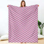 Pink White And Navy Chevron Print Blanket