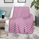 Pink White And Navy Chevron Print Blanket