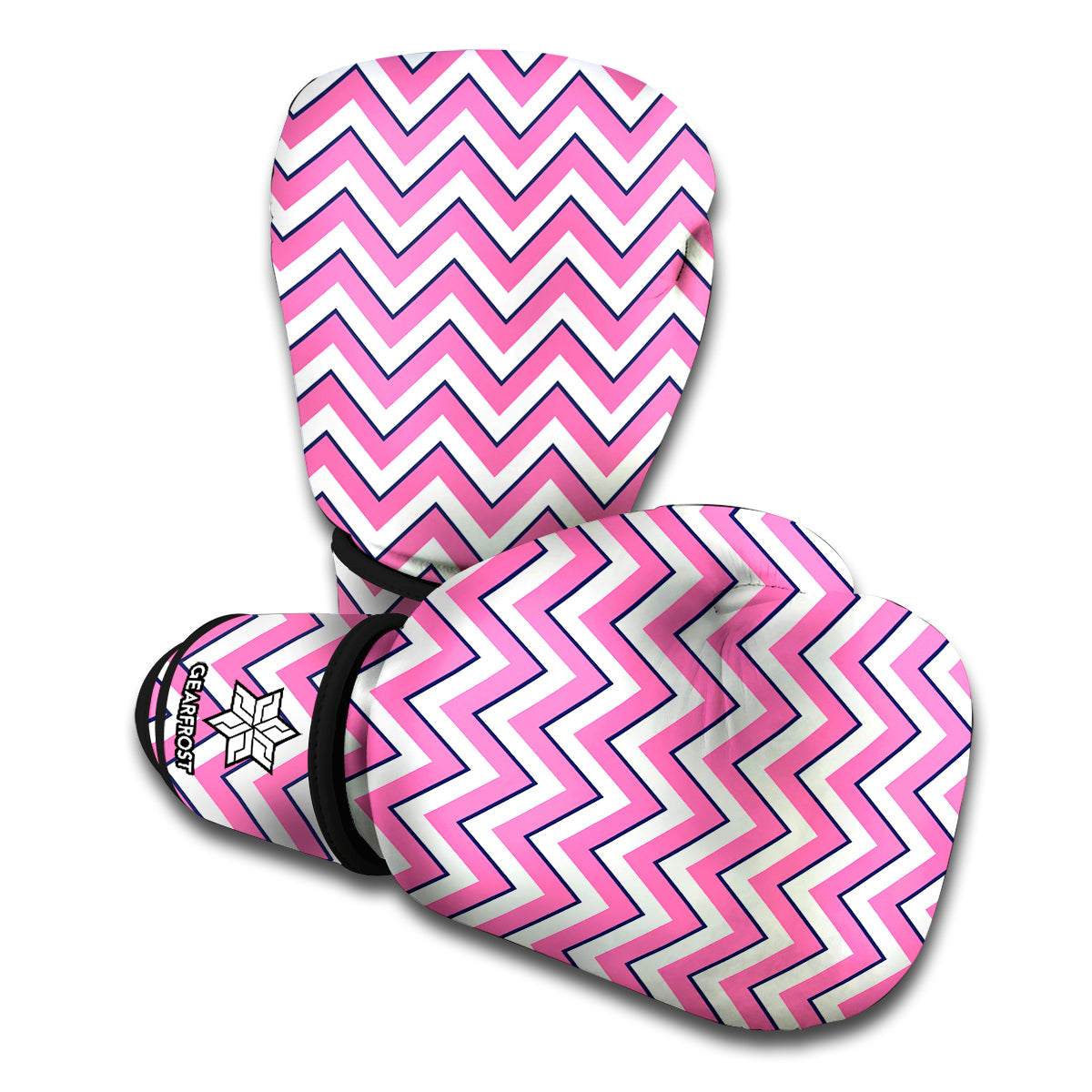 Pink White And Navy Chevron Print Boxing Gloves