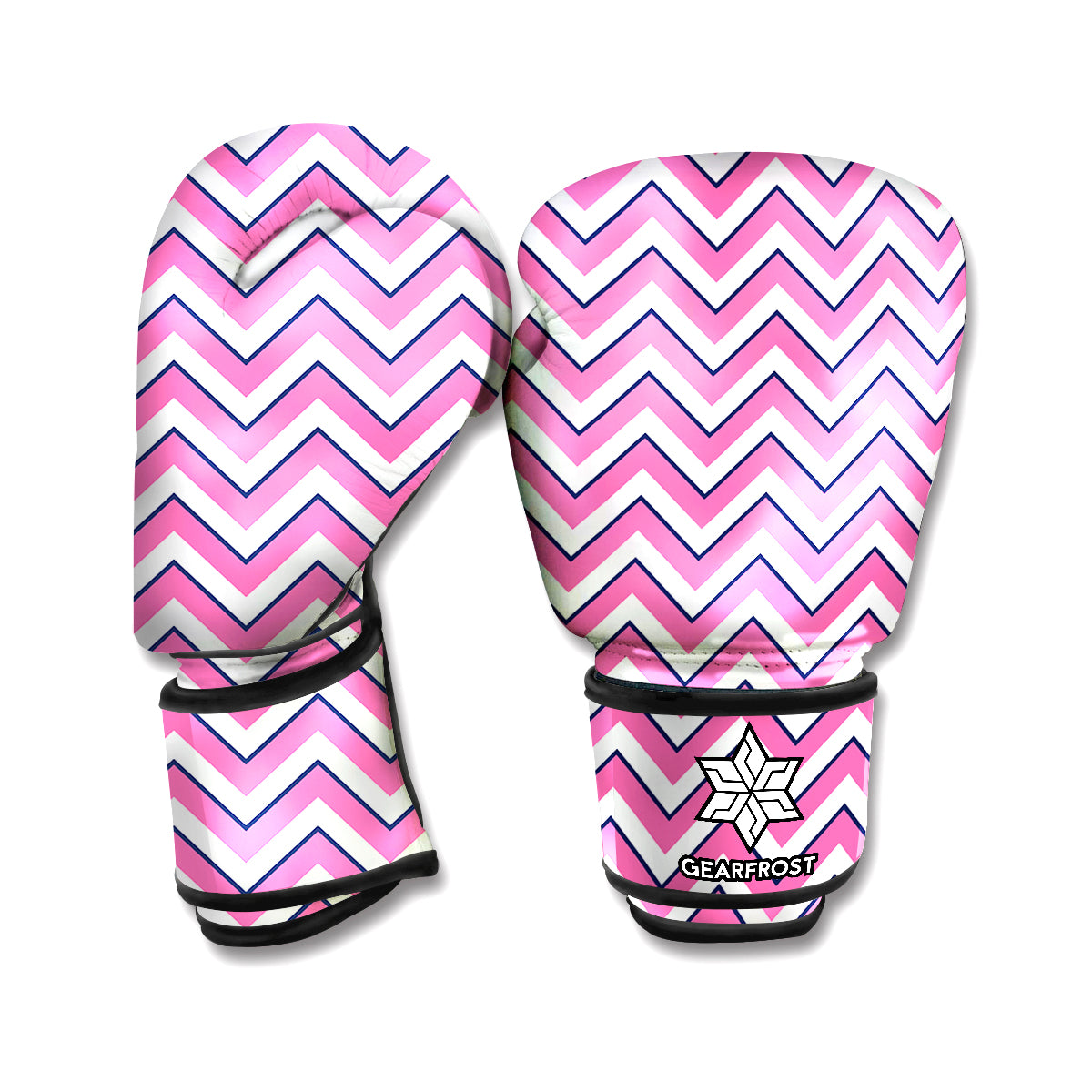 Pink White And Navy Chevron Print Boxing Gloves