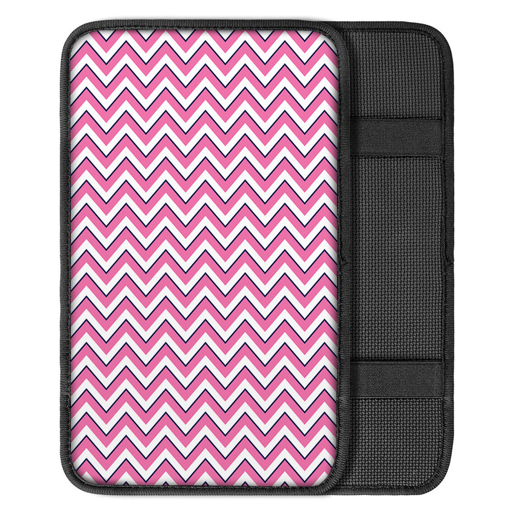Pink White And Navy Chevron Print Car Center Console Cover