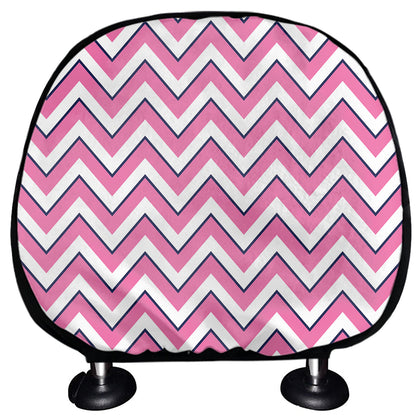 Pink White And Navy Chevron Print Car Headrest Covers