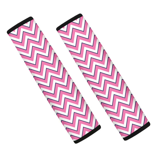 Pink White And Navy Chevron Print Car Seat Belt Covers