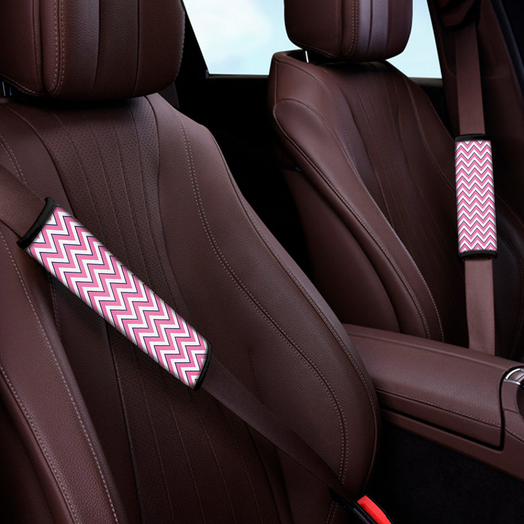 Pink White And Navy Chevron Print Car Seat Belt Covers