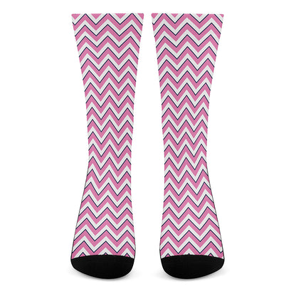 Pink White And Navy Chevron Print Crew Socks