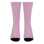 Pink White And Navy Chevron Print Crew Socks