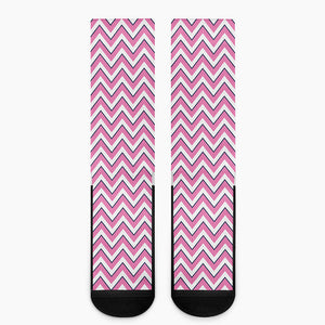 Pink White And Navy Chevron Print Crew Socks