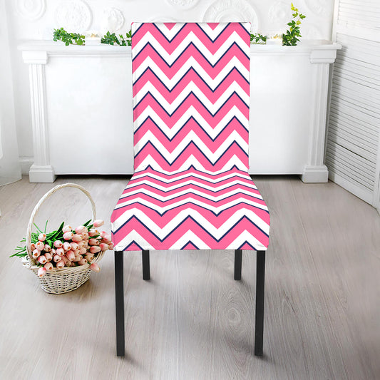 Pink White And Navy Chevron Print Dining Chair Slipcover