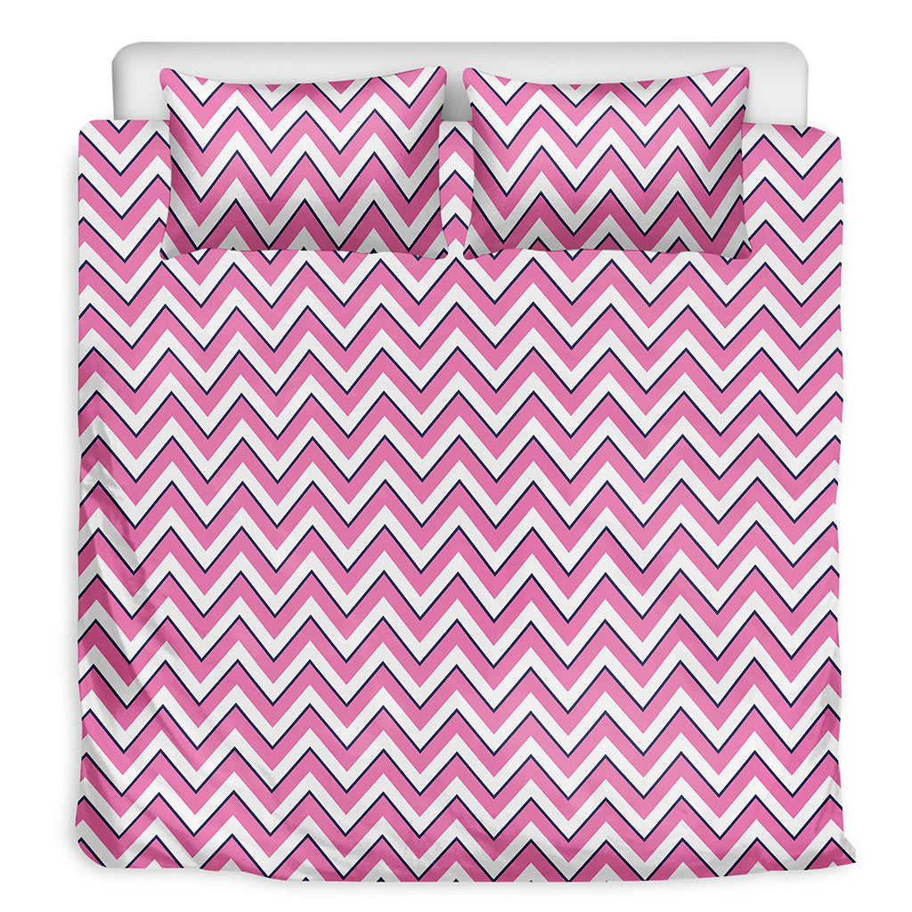 Pink White And Navy Chevron Print Duvet Cover Bedding Set